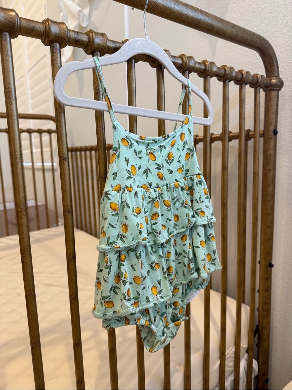 Girls Mint Lemon Ruffle Romper